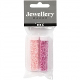 Rocaille Seed Beads 2-cut, D 1,7 mm, Größe 15/0 , Lochgröße 0,5 mm, Rosa, Transparent Rosa, 2x7 g/ 1 Pck