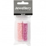 Rocaille Seed Beads 2-cut, D 1,7 mm, Größe 15/0, Lochgröße 0,5 mm, Rosa, Transparent Rosa, 2x7 g/ 1 Pck