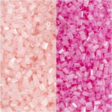 Rocaille Seed Beads 2-cut, D 1,7 mm, Größe 15/0, Lochgröße 0,5 mm, Rosa, Transparent Rosa, 2x7 g/ 1 Pck