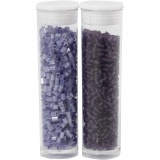 Rocaille Seed Beads 2-cut, D 1,7 mm, Größe 15/0, Lochgröße 0,5 mm, Frosted Lila, Transparent Lila, 2x7 g/ 1 Pck