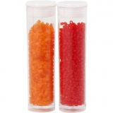 Rocaille Seed Beads, 2-cut, D 1,7 mm, Größe 15/0 , Lochgröße 0,5 mm, Transparent Orange, Transparent Rot, 2x7 g/ 1 Pck