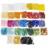 Rocailleperlen, D 1,7+3+4 mm, Größe 6/0+8/0+12/0, Lochgröße 0,5-1,2 mm, Farbe kann variieren , 32x100 g/ 1 Pck