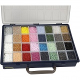 Rocailleperlen, D 1,7+3+4 mm, Größe 6/0+8/0+12/0, Lochgröße 0,5-1,2 mm, Farbe kann variieren , 32x100 g/ 1 Pck