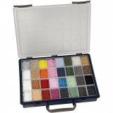 Rocailleperlen, D 1,7+3+4 mm, Größe 6/0+8/0+12/0, Lochgröße 0,5-1,2 mm, Farbe kann variieren , 32x100 g/ 1 Pck