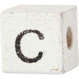 Buchstaben-Perle, C, Größe 8x8 mm, Lochgröße 3 mm, Weiß, 25 Stk/ 1 Pck