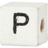 Buchstaben-Perle, P, Größe 8x8 mm, Lochgröße 3 mm, Weiß, 25 Stk/ 1 Pck