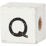 Buchstaben-Perle, Q, Größe 8x8 mm, Lochgröße 3 mm, Weiß, 25 Stk/ 1 Pck