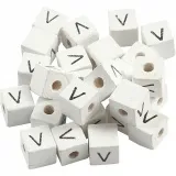 Buchstaben-Perle, V, Größe 8x8 mm, Lochgröße 3 mm, Weiß, 25 Stk/ 1 Pck