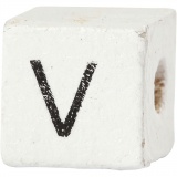 Buchstaben-Perle, V, Größe 8x8 mm, Lochgröße 3 mm, Weiß, 25 Stk/ 1 Pck
