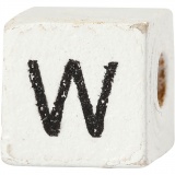 Buchstaben-Perle, W, Größe 8x8 mm, Lochgröße 3 mm, Weiß, 25 Stk/ 1 Pck