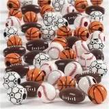 Sportball-Perlen, Größe 11-15 mm, Lochgröße 3-4 mm, ca. 55 Stk, Sortierte Farben, 45 g/ 1 Pck