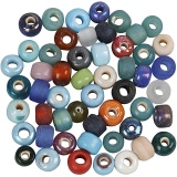 Glasperlen, D 9 mm, Lochgröße 2,5-3 mm, Sortierte Farben, 500 g/ 1 Pck