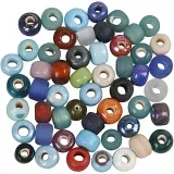 Glasperlen, D 9 mm, Lochgröße 2,5-3 mm, ca. 680 Stk, Sortierte Farben, 500 g/ 1 Pck