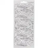 Sticker, Federn, Blatt 10x23 cm, Silber, 1 Bl.