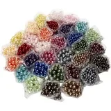 Luxus-Wachsperlen Set, D 6+10 mm, Lochgröße 1,5+2 mm, ca. 640+3040 Stk, Sortierte Farben, 32x20 g/ 1 Pck
