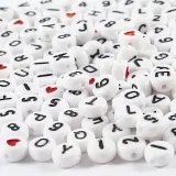 Buchstaben-Perlen, Größe 7 mm, Lochgröße 1,2 mm, ca. 200 Stk, Weiß, 25 g/ 1 Pck