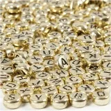 Buchstaben-Perlen, D 7 mm, Lochgröße 1,2 mm, ca. 200 Stk, Gold, 21 g/ 1 Pck