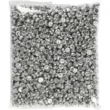 Buchstaben-Perlen, D 7 mm, Lochgröße 1,2 mm, Silber, 165 g/ 1 Pck