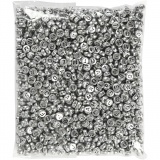 Buchstaben-Perlen, D 7 mm, Lochgröße 1,2 mm, Silber, 165 g/ 1 Pck