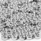 Buchstaben-Perlen, D 7 mm, Lochgröße 1,2 mm, ca. 200 Stk, Silber, 21 g/ 1 Pck