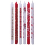 Adventkerzen, H 30 cm, D 22 mm, Rot, Weiß, 24 Stk/ 1 Pck