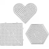 Steckplatte, Herzen, Sechstecke, Quadrate, Größe 15x15-17,5x17,5 cm, JUMBO, Transparent, 6 Stk/ 1 Pck